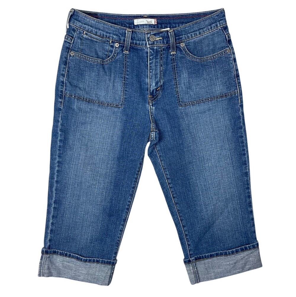 Levis 515 Capri Jeans Women's Size 8 Blue Denim Floral Relaxed Fit Stretch Y2K